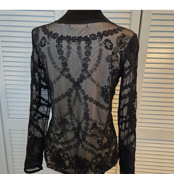 NIC+ZOE Nude Black Lace Overlay Long Sleeve Gothic Boho Design Festival SMALL - Picture 3 of 5